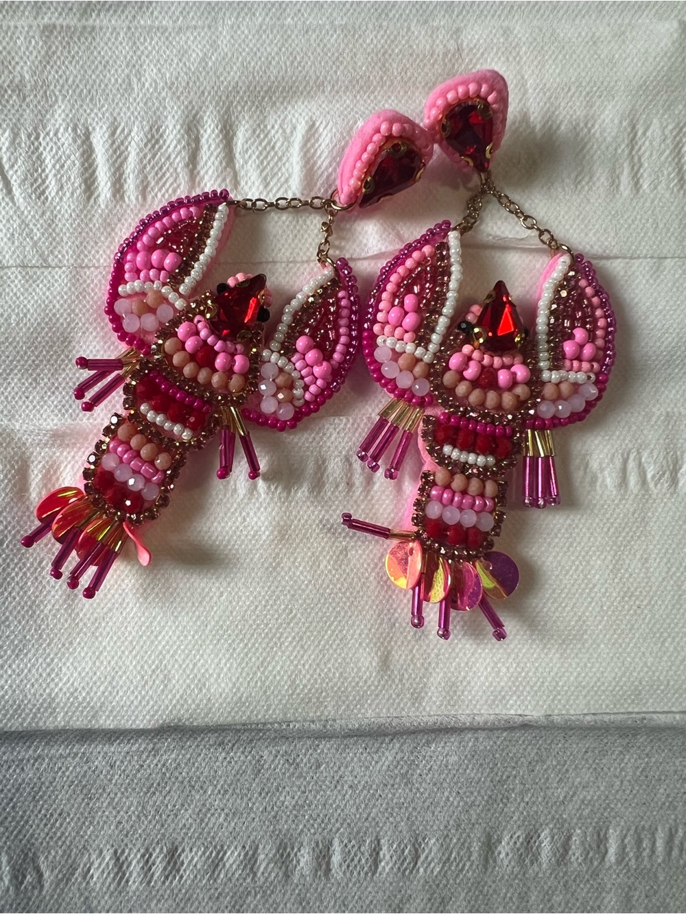 Pink Beaded Lobster 🦞 Statement Drop Earrings - Women Jewelry